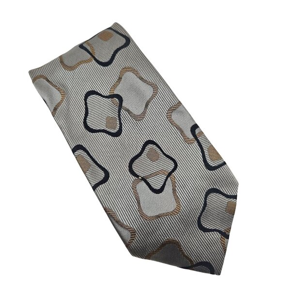 DeSantis Collection Mens Necktie Silk Gray Black Gold Geometric Pattern Italy - Picture 1 of 8